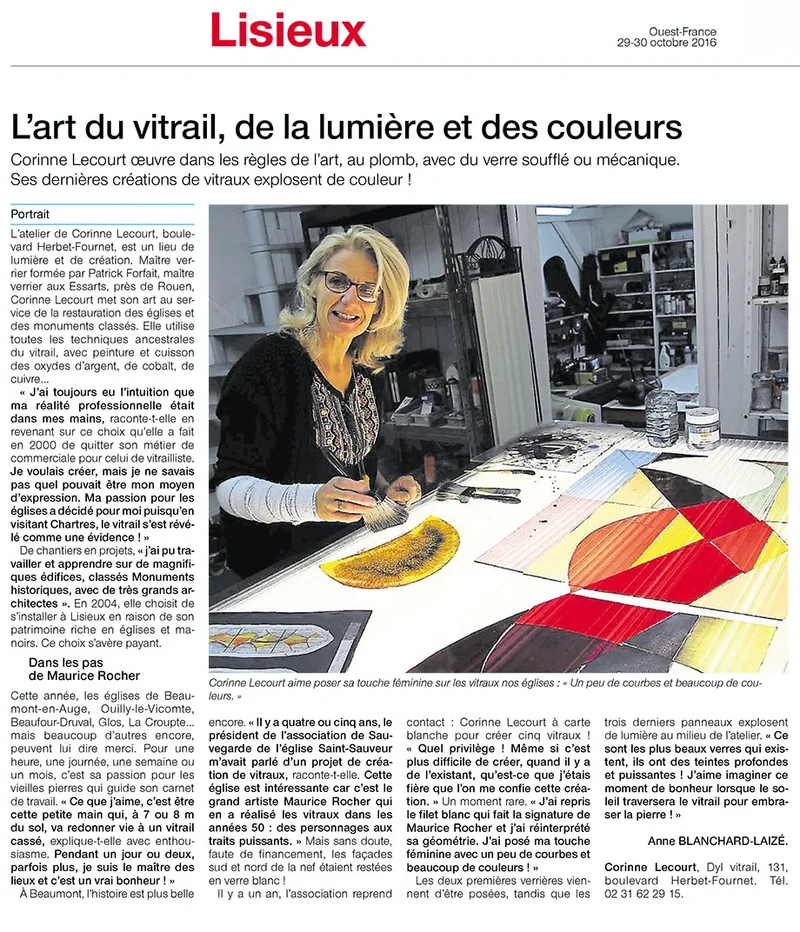 Dyl Vitrail, Corinne Lecourt, création restauration vitraux verreries lisieux